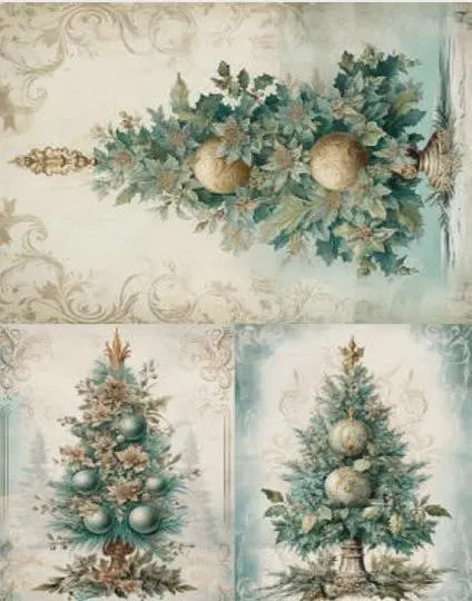 LaBlanche BLUE CHRISTMAS 5 Trees A4 Decoupage Rice Paper #LBD338