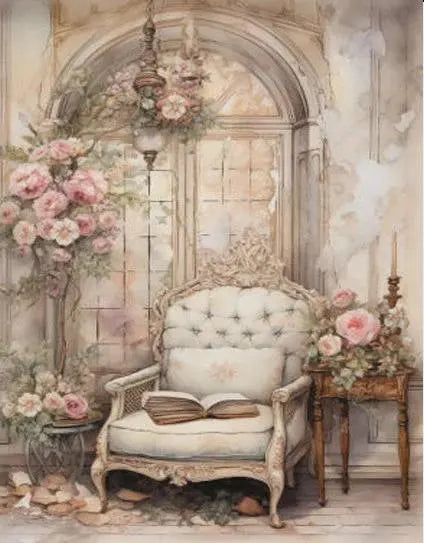LaBlanche FADED FLOWERS 7 Chair and Flowers A4 Decoupage Rice Paper #LBD333
