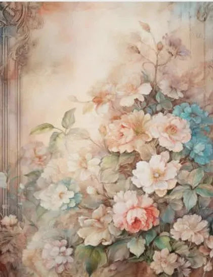 LaBlanche FADED FLOWERS 4 Floral A4 Decoupage Rice Paper #LBD330