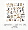 Collection of Halloween-themed decorative items on a white background with 'Ephemera - Boo-tiful Bits' text.