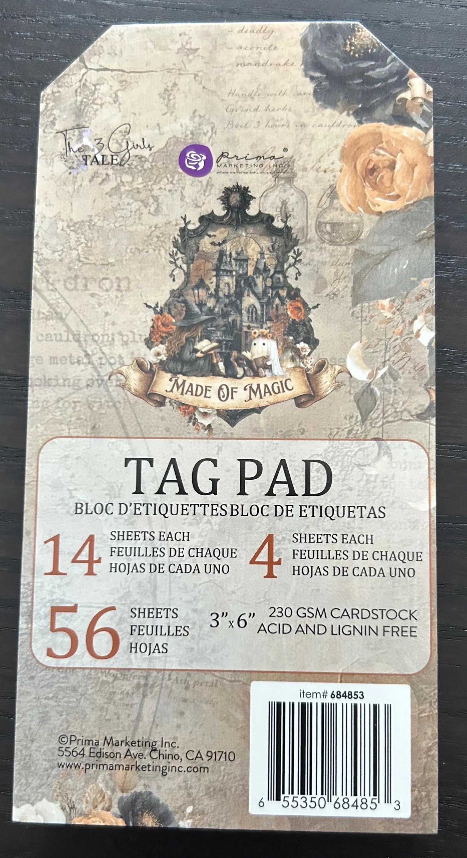 Prima 3 Girls Tale MADE OF MAGIC Halloween Collection Tag Pad 56 pcs #684853