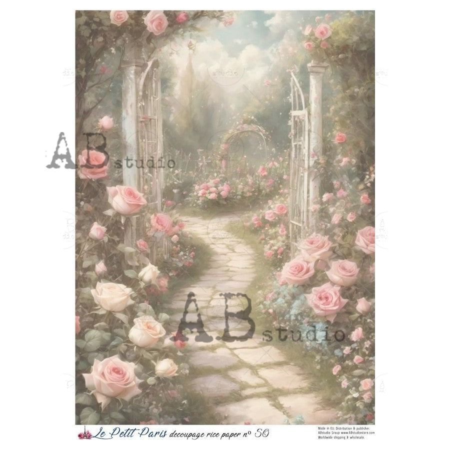 AB Studios Le Petit Paris GARDEN WALK A4 Decoupage Rice Paper #50