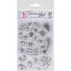 Clear stamp set with nature-themed designs on a white background