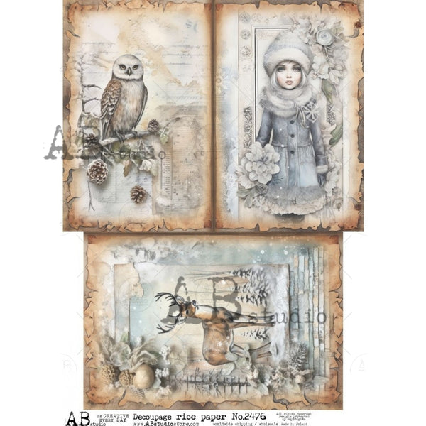 ABstudio WINTER GIRL SCENES A4 Decoupage Rice Paper #2476