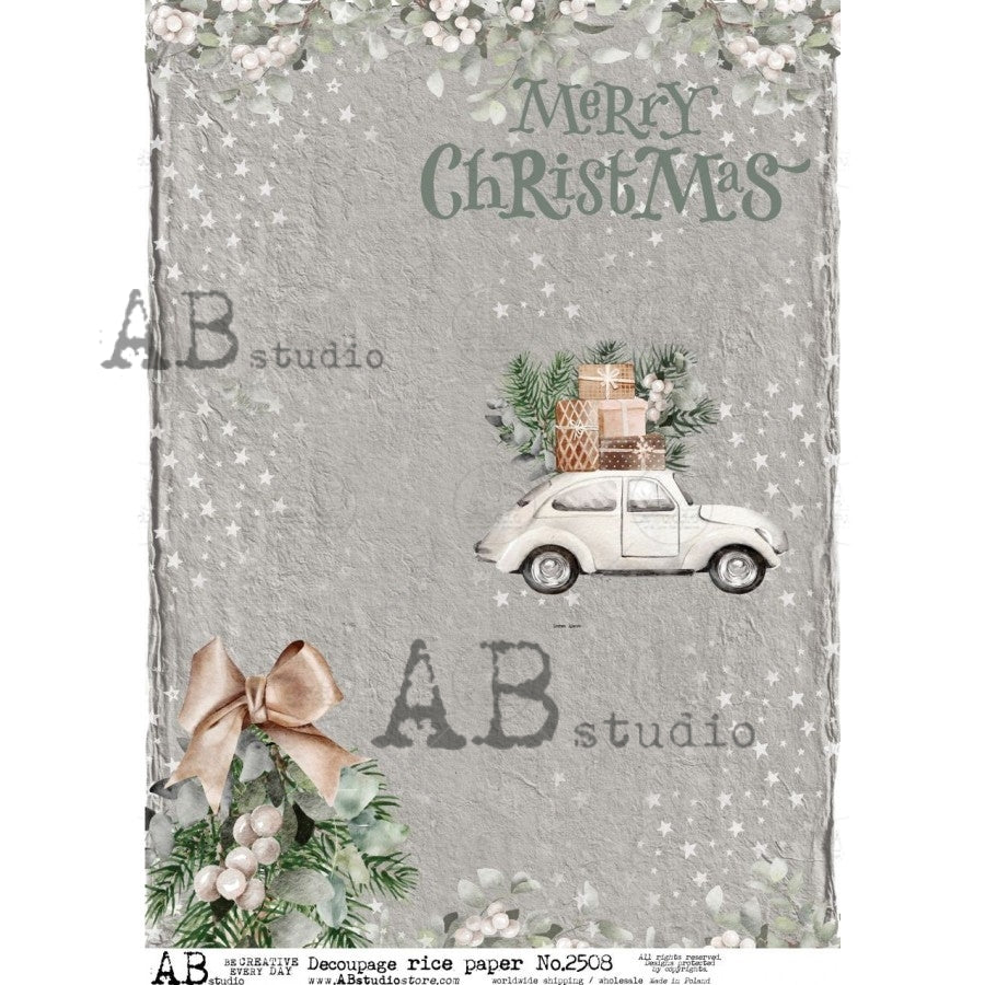 ABstudio CHRISTMAS CAR A4 Decoupage Rice Paper #2508