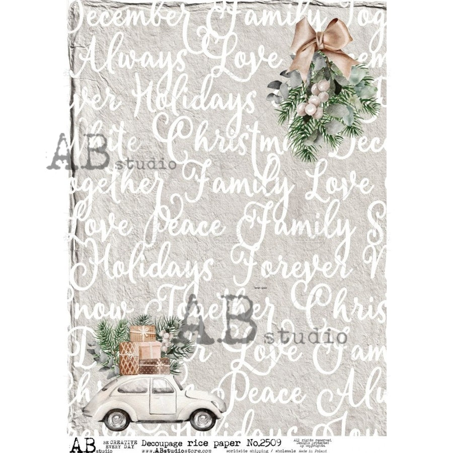 ABstudio CHRISTMAS SCRIPT A4 Decoupage Rice Paper #2509