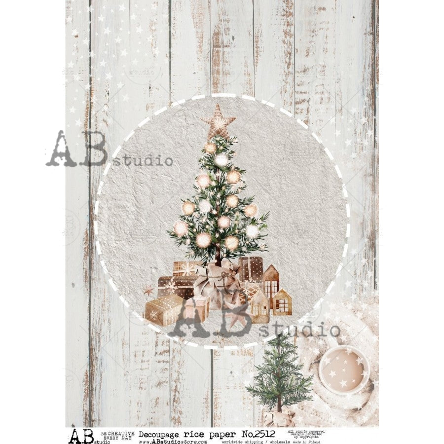 ABstudio FARMHOUSE CHRISTMAS TREE A4 Decoupage Rice Paper #2512