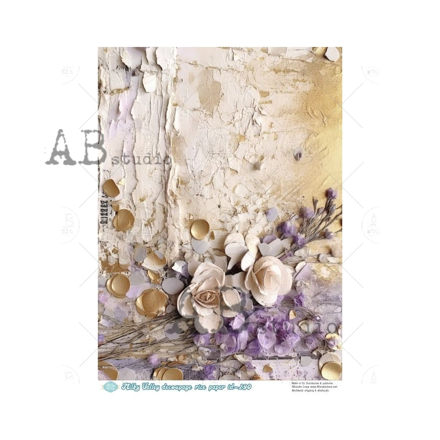 AB Studios Milky Valley MILK and HONEY Lavender A4 Decoupage Rice Paper #MV190