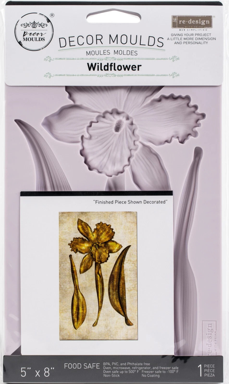 RE-Design with Prima Decor WILDFLOWER Moulds 5x8 Food Safe Heat Resistant Resin Clay #650513