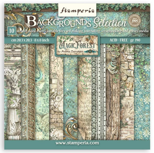 Stamperia MAGIC FOREST Maxi Backgrounds 8X8 Double Faced Paper 10 Sheets + Bonus #SBBS79