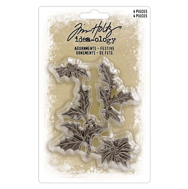PRE-ORDER Tim Holtz idea-ology ADORNMENTS - FESTIVE 4 pcs #TH94487