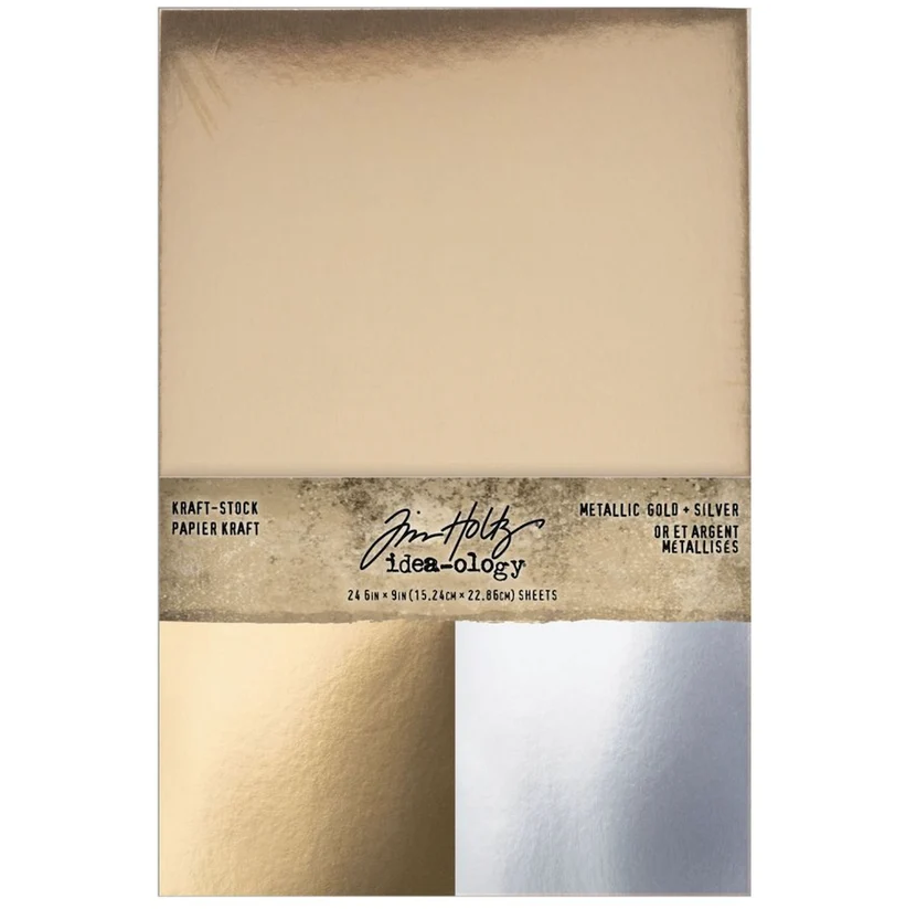 PRE-ORDER Tim Holtz idea-ology KRAFTSTOCK METALLIC Gold & Silver 24 pcs #TH94495