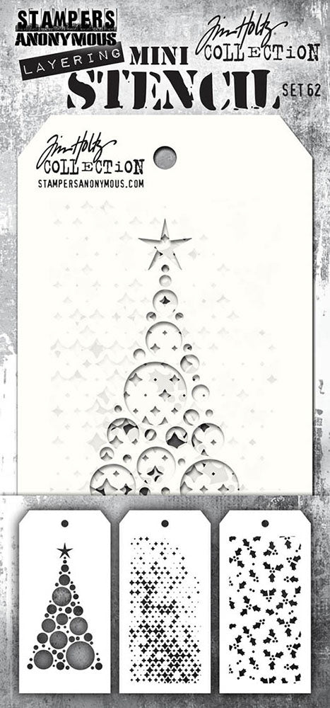 Tim Holtz MINI Layering CHRISTMAS 2024 STENCIL - Set 62  3 Pcs  #THMST062