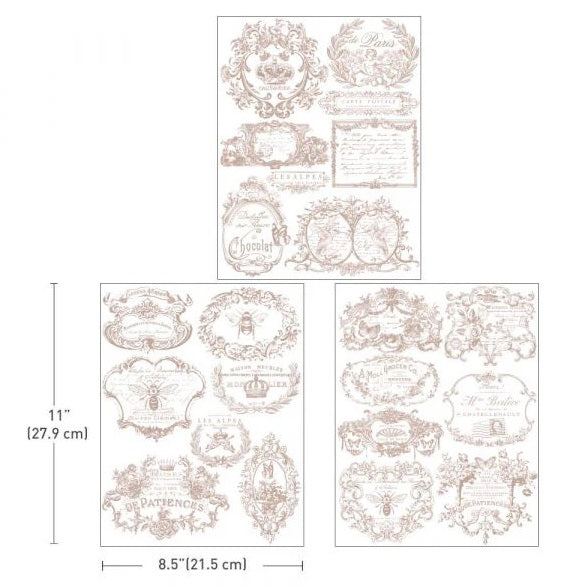 re-design with Prima VINTAGE LABELS II 8.5 x 11 Decor Transfers 3 sheets #662073