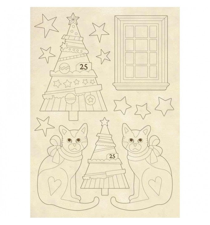 Stamperia MAKE A WISH Trees and Cats A5 Wooden Shapes #KLSP062