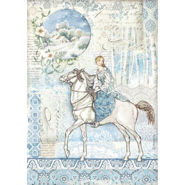 Stamperia WINTER TALES Horse Rice Paper A4 Decoupage #DFSA4492