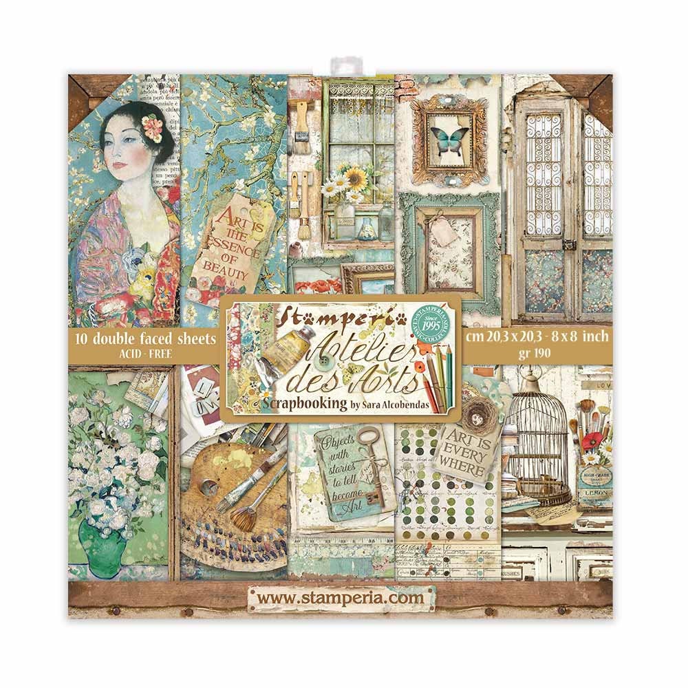 Stamperia ATELIER DES ARTS 8X8 Double Faced Scrapbook Paper 10 Sheets #SBBS33