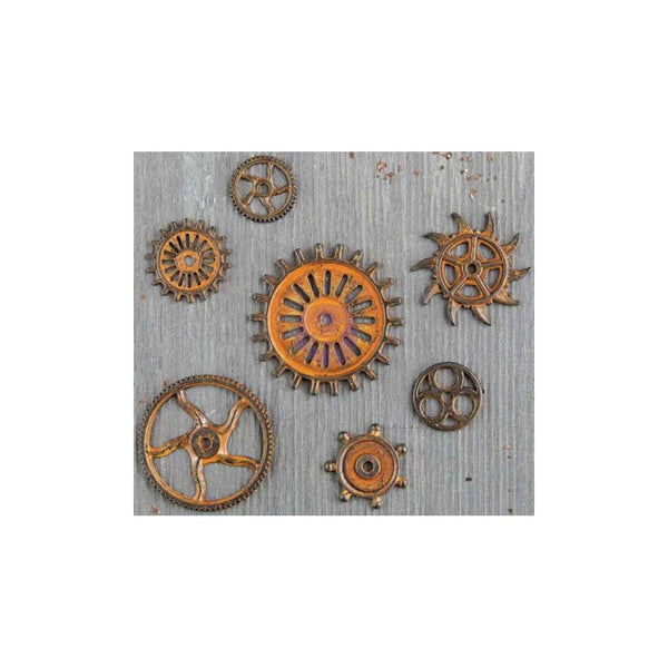 Prima Finnabair Mechanicals RUSTY GEARS Metal Embellishments 7 Pcs #963439