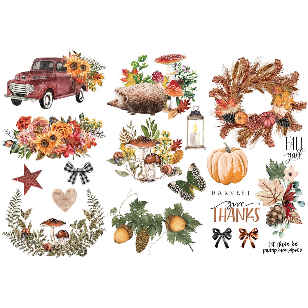 Re-design with Prima AUTUMN ESSENTIALS 6X12 Decor Transfers 3 sheets #654948