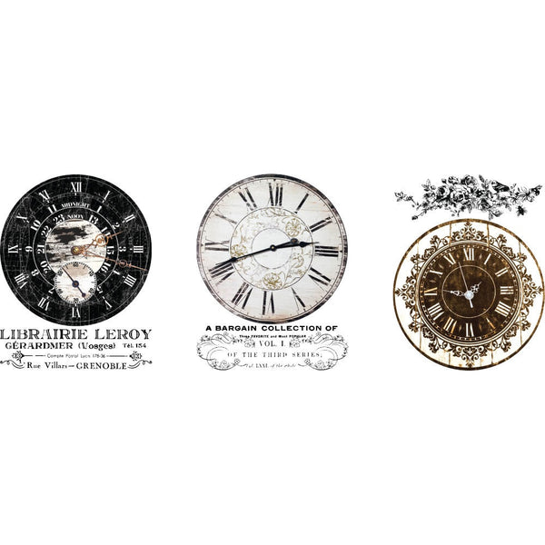 Re-design with Prima VINTAGE CLOCKS 8.5 x 11 Decor Transfers 3 sheets #659257