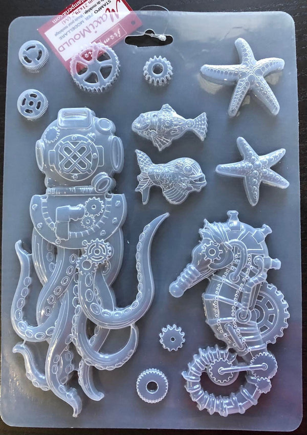 Stamperia Soft Mould A4 MECHANICAL Sea World Octopus Steampunk Seahorse #K3PTA464