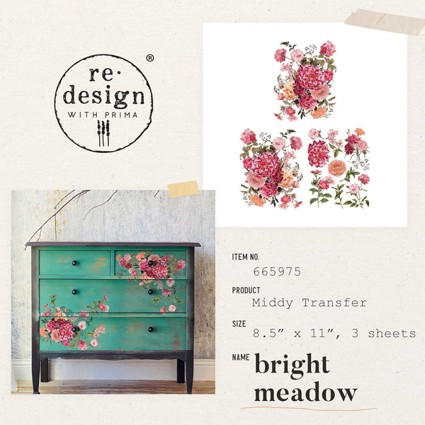 Re-design with Prima BRIGHT MEADOW 8.5"x11" Decor Transfers 3 sheets #665975