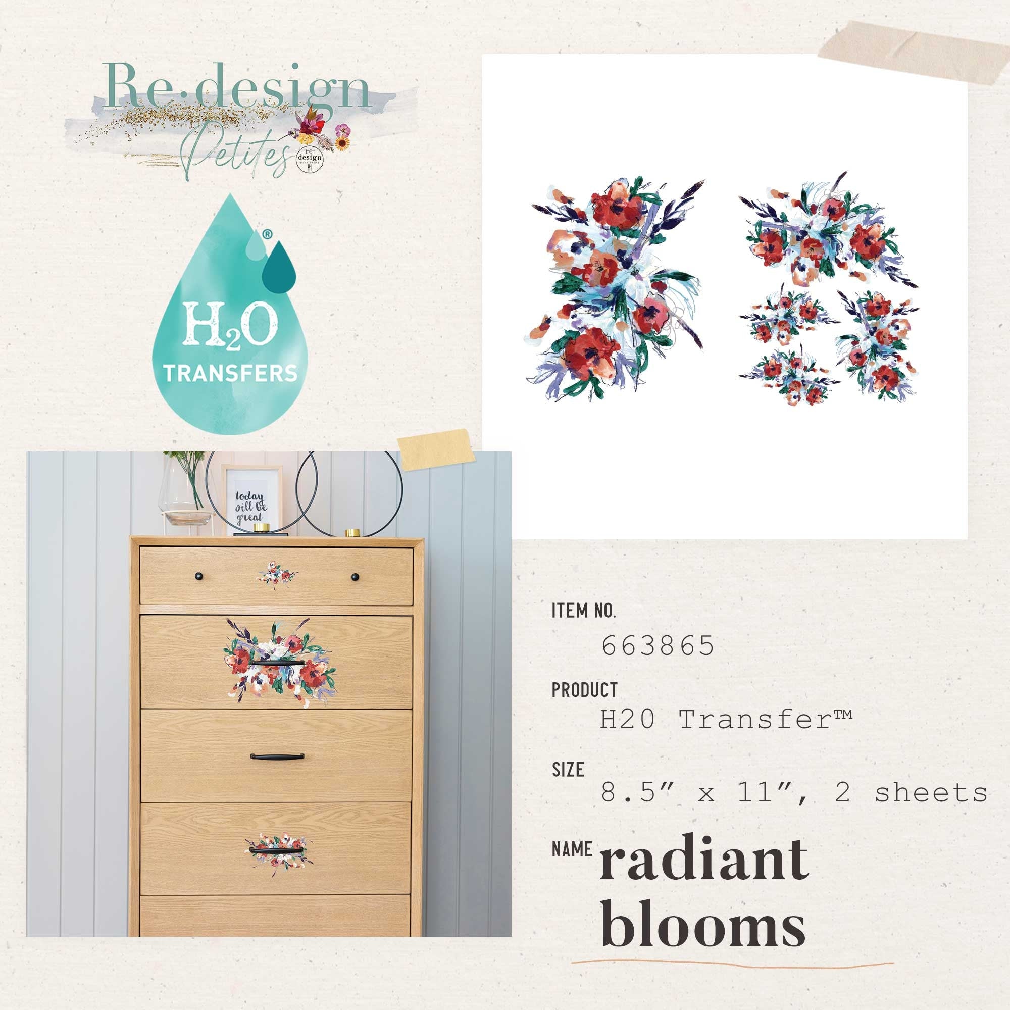 Re-design with Prima RADIANT BLOOMS H20 Transfers  8.5