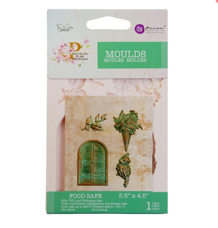 Prima POSTCARDS from PARADISE Decor Moulds Food Safe Resin Clay 3.5