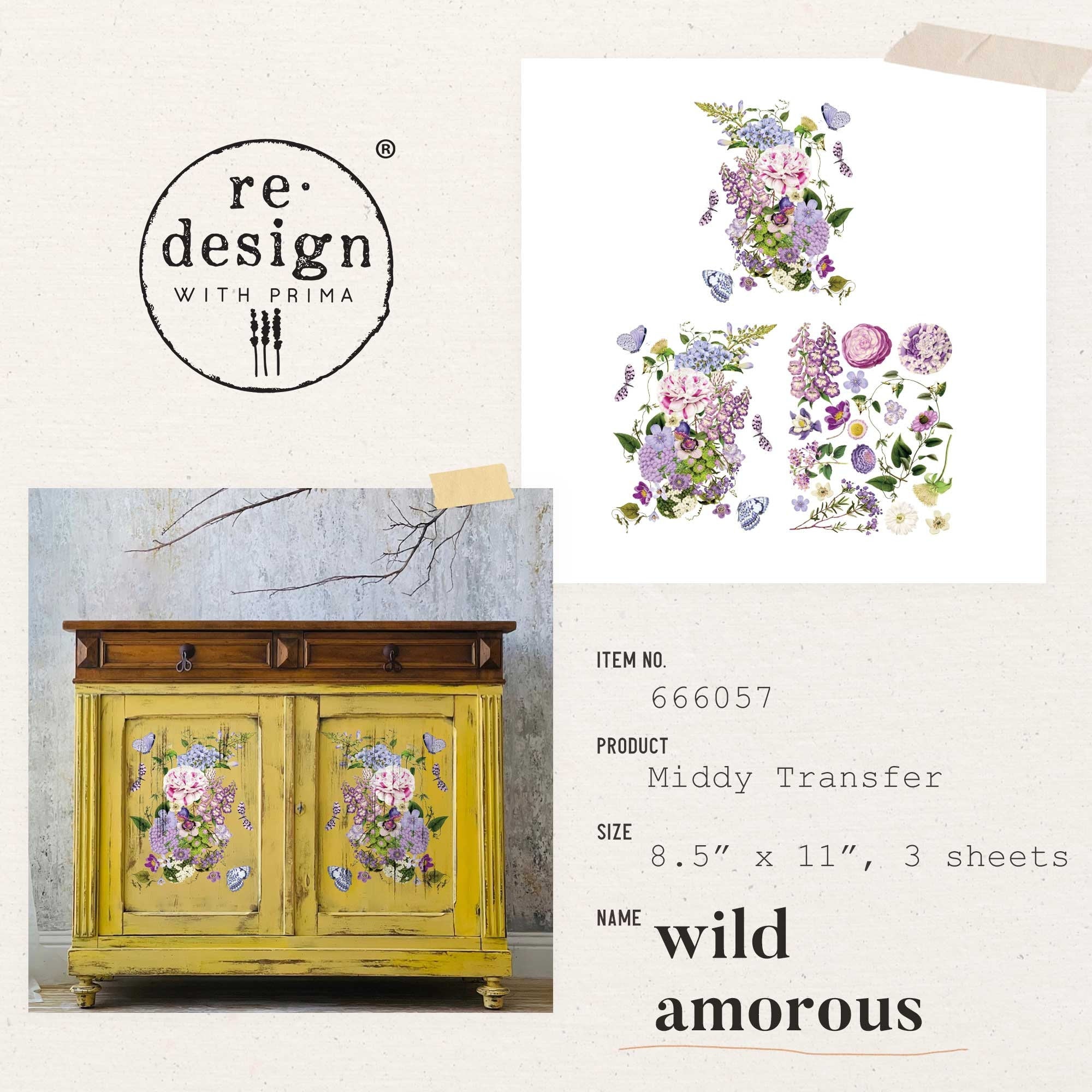 Re-design with Prima WILD AMOROUS 8.5 x 11 Decor Transfers 3 sheets #666057