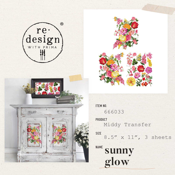 Re-design with Prima SUNNY GLOW 8.5"x11" Decor Transfers 3 sheets #666033