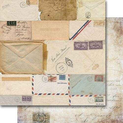 7 Dots Studio AIR MAIL 12x12 Double Faced Scrapbook Paper 12 PCS + Stickers