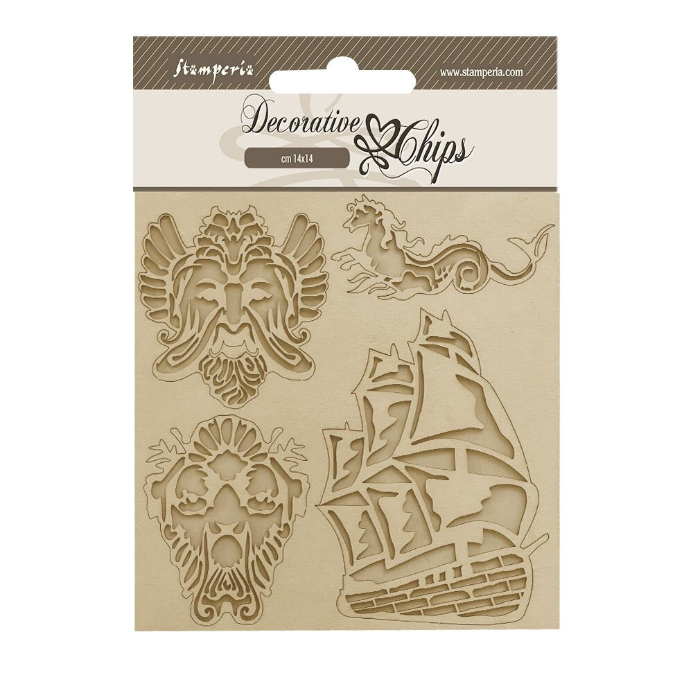 Stamperia Songs of the Sea SAILING SHIP Decorative Chips 5.5