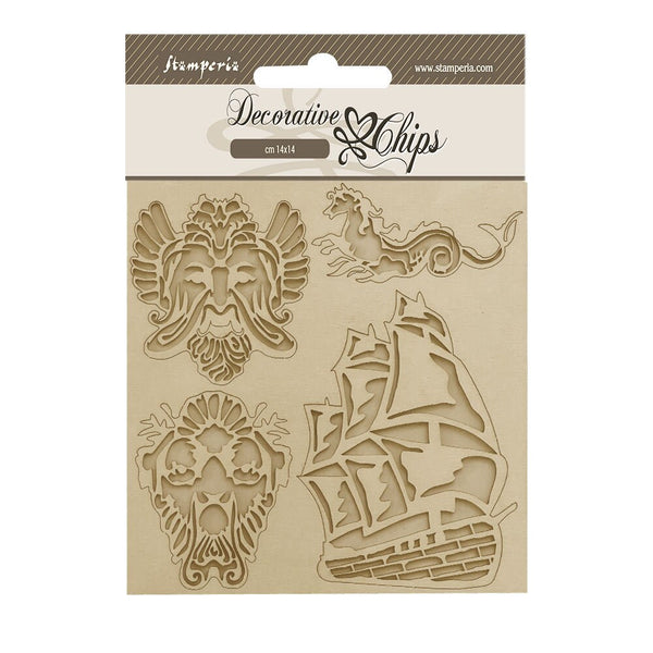 Stamperia Songs of the Sea SAILING SHIP Decorative Chips 5.5" x 5.5" #SCB184
