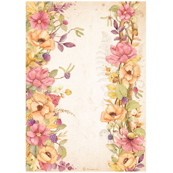 Stamperia WOODLAND FLORAL BORDERS Decoupage Rice Paper A4 #DFSA4818