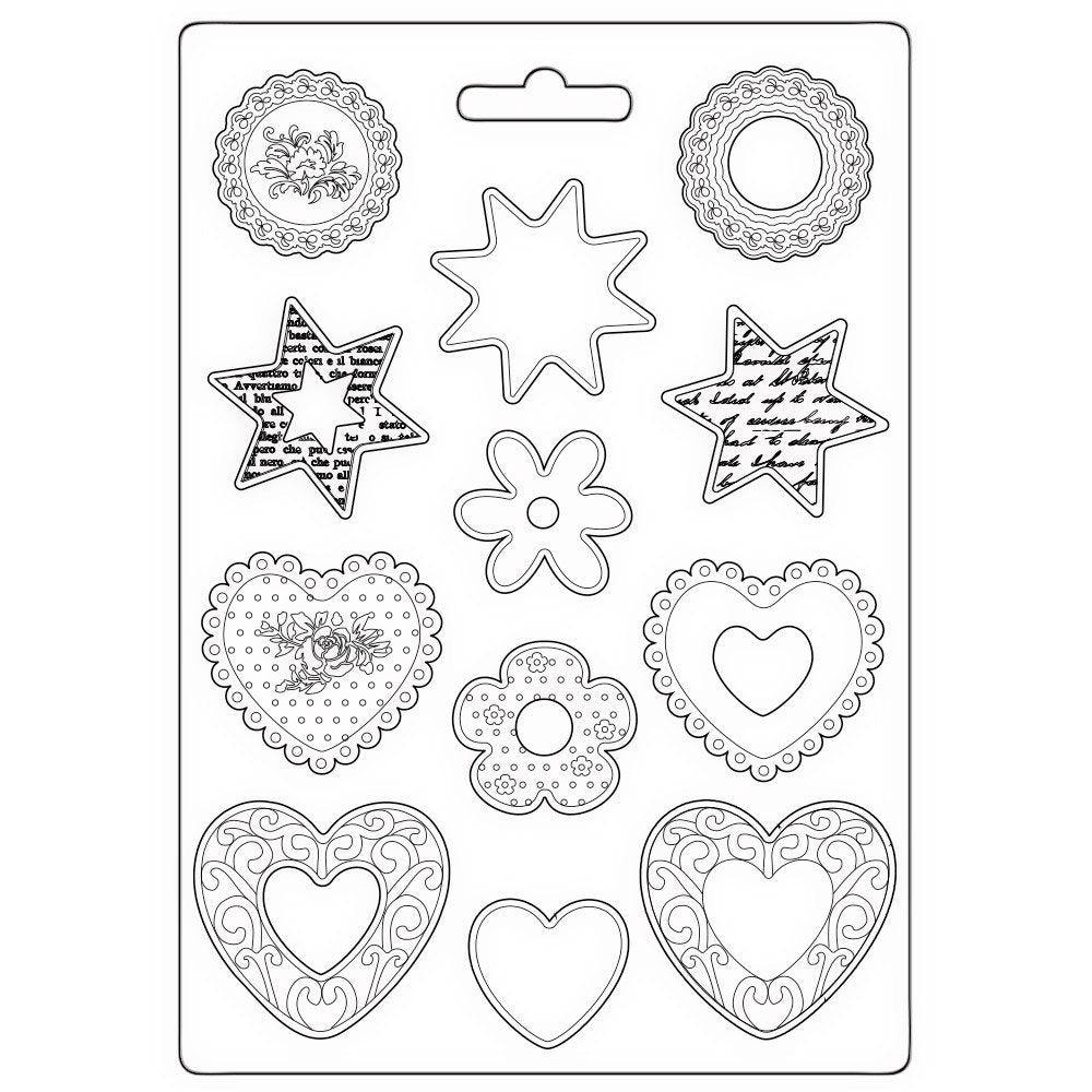 Stamperia Soft Mould A4 Blue Land STARS and HEARTS Cold Pour #K3PTA4563
