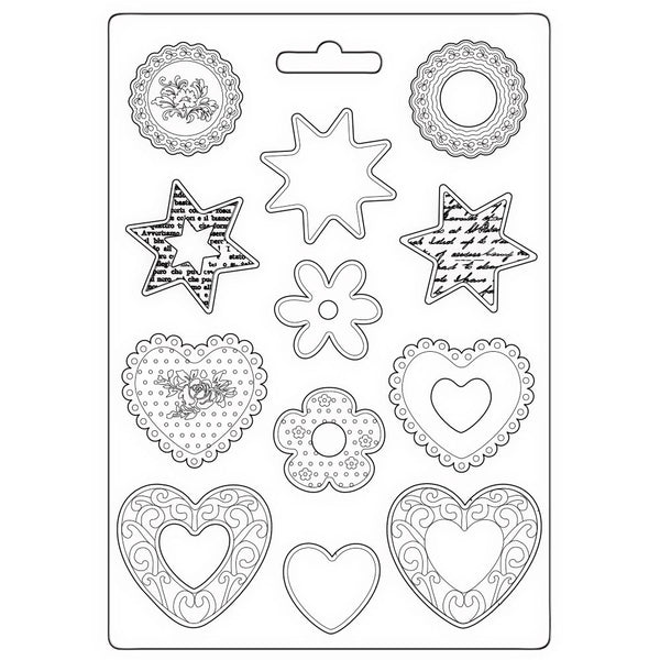 Stamperia Soft Mould A4 Blue Land STARS and HEARTS Cold Pour #K3PTA4563