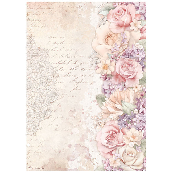 Stamperia ROMANCE Forever FLORAL BORDER Decoupage Rice Paper A4 #DFSA4832