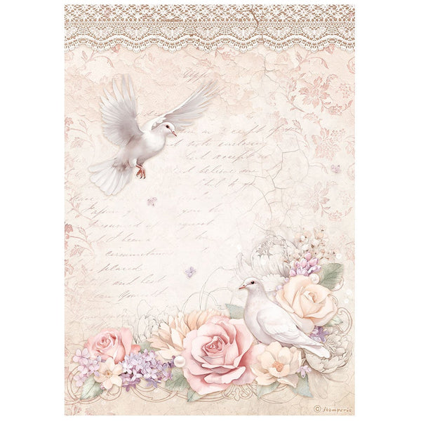 Stamperia ROMANCE Forever DOVES Decoupage Rice Paper A4 #DFSA4834