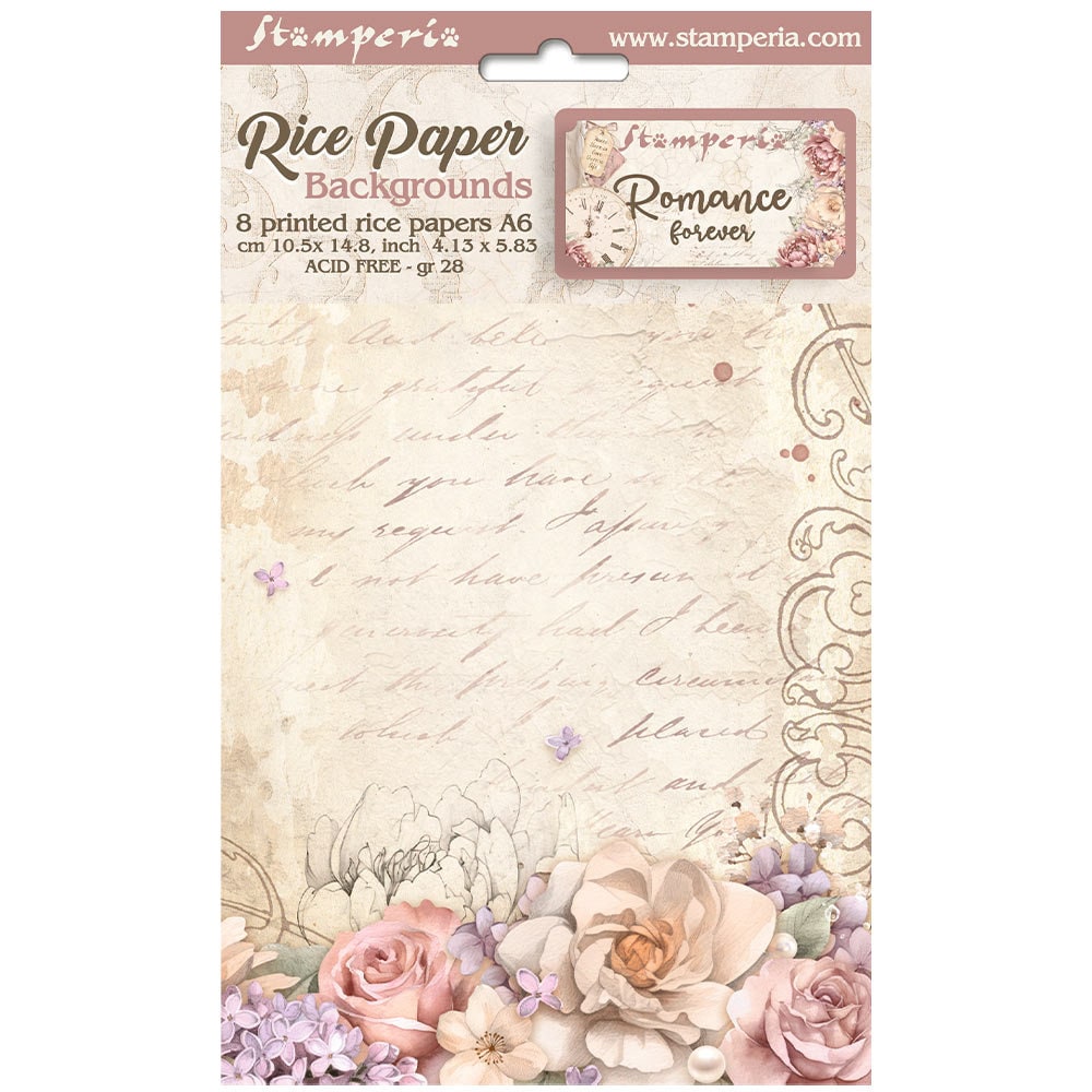 Stamperia ROMANCE FOREVER A6 Assorted Rice Paper SELECTION Decoupage 8 sheets #DFSAK6014