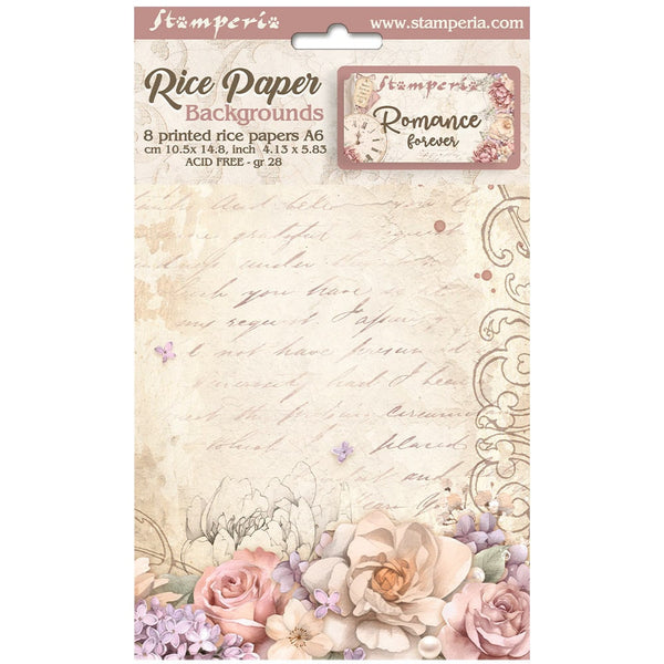 Stamperia ROMANCE FOREVER A6 Assorted Rice Paper SELECTION Decoupage 8 sheets #DFSAK6014