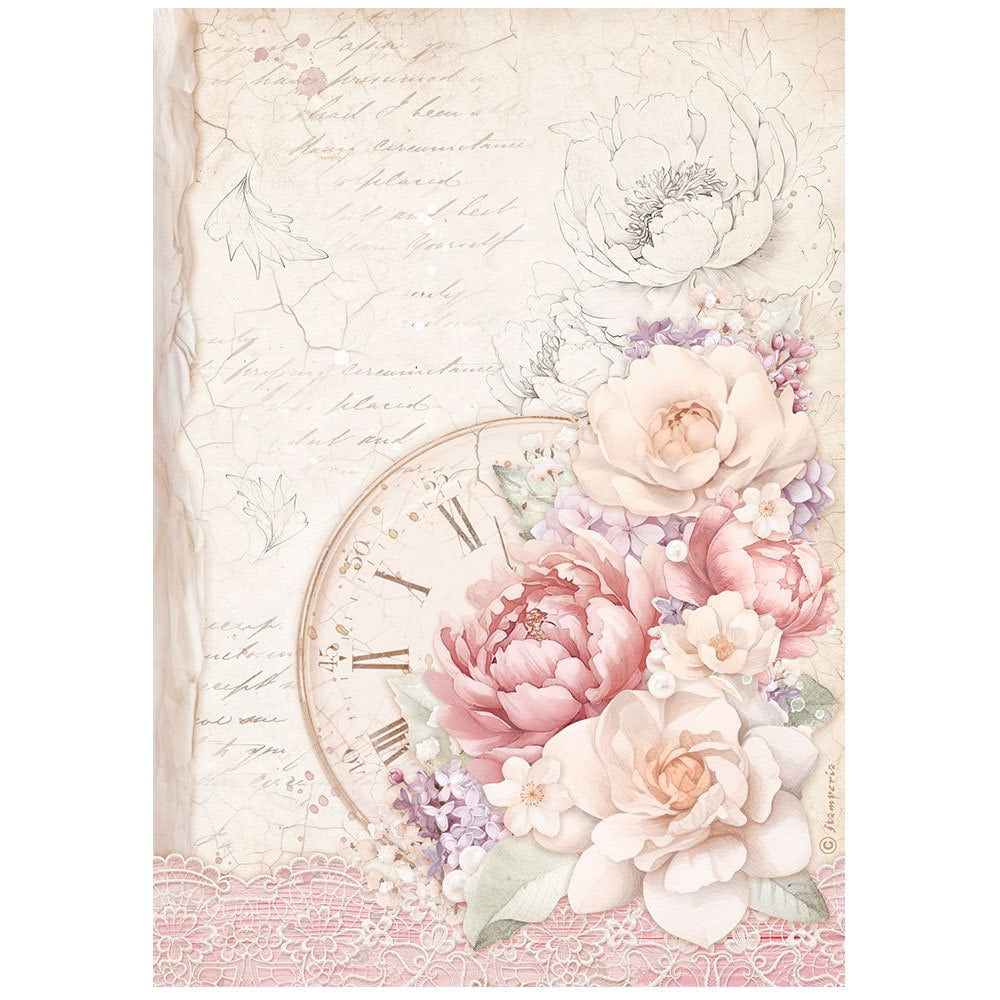 Stamperia ROMANCE Forever CLOCK Decoupage Rice Paper A4 #DFSA4831