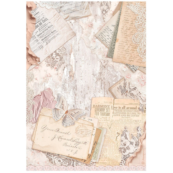 Stamperia ROMANCE Forever LETTERS Decoupage Rice Paper A4 #DFSA4836