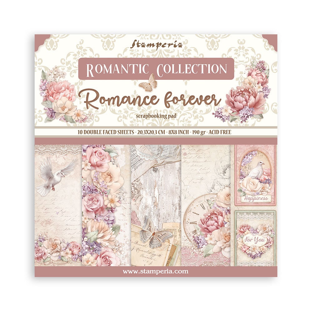 Stamperia ROMANCE FOREVER 8X8 Double Faced Paper 10 Sheets + Bonus #SBBS96