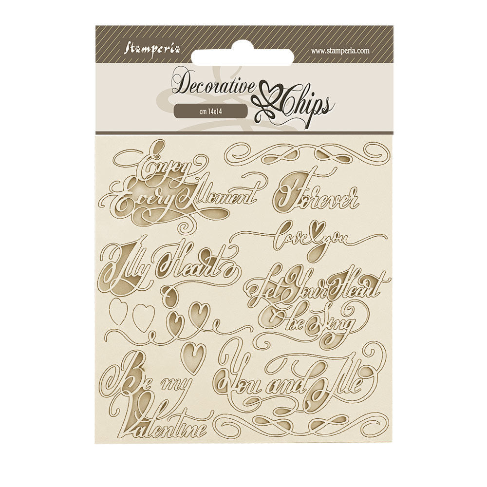 Stamperia ROMANCE FOREVER Quotes Decorative Chips 5.5