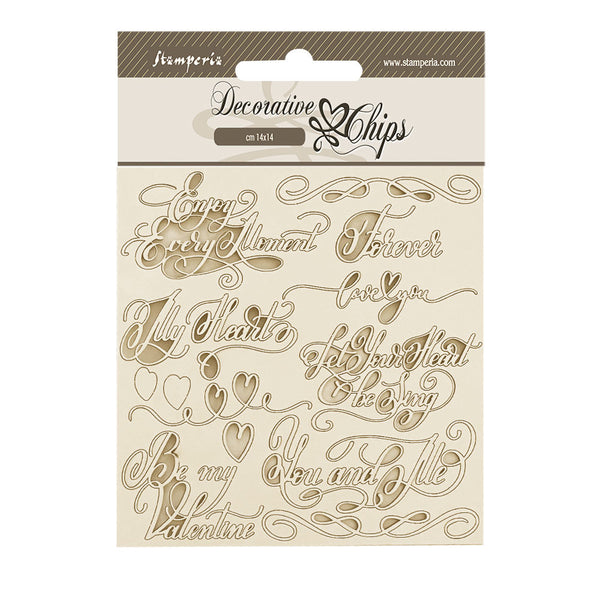 Stamperia ROMANCE FOREVER Quotes Decorative Chips 5.5"x5.5" #SCB202